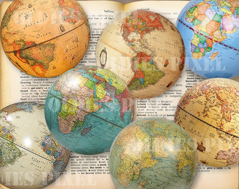 24 Earth Globe Collection Digital Collage Sheet 1.5 inch & 1 Etsy