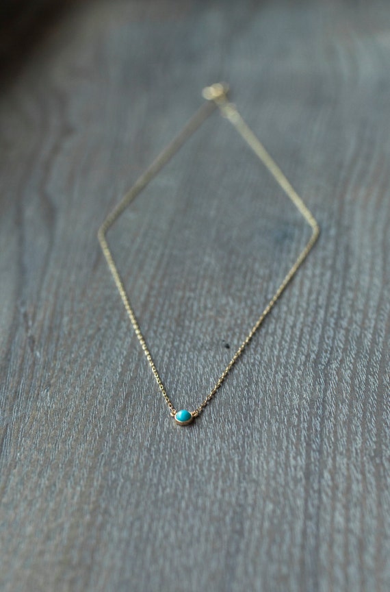 14K Solid Gold Turquoise Necklace December Birthstone Etsy