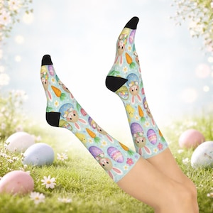 Easter Bunny Crew Socks, Pastel Spring Egg Pattern, Cozy Women Men Socks