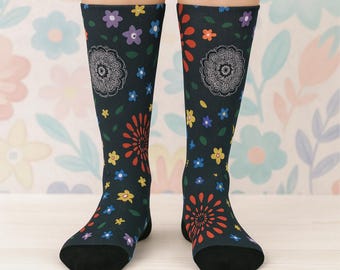 Paire De Chaussettes Fantaisie à Fleurs En Coton VERT FONCE Pour