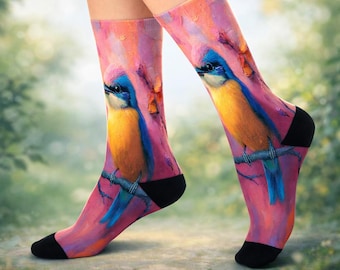 Colorful Bird Crew Socks | Nature Lover, Bird Watcher Gift, Unisex Animal Print