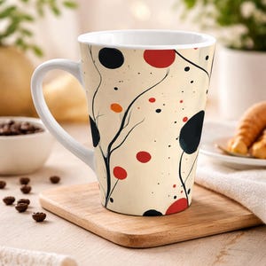 Abstract Art Coffee Mug, Retro Modern Ceramic Latte Cup, 12oz