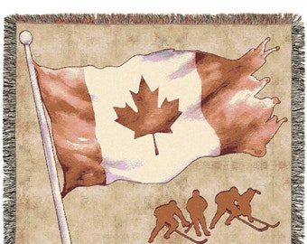 Canadian Flag Woven Blanket, Hockey Coach Gift, Cozy Throw Blanket, Canadian Gifts