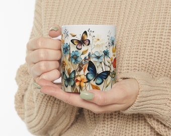 Bountiful Cottagecore Butterflies Coffee Mug, Nature Lover Gift, Home and Living Decor, Birthday Present, Teacher Appreciation, Mothers Day