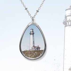 Lighthouse Necklace, Lighthouse Oval Necklace, Lighthouse Pendant, Lighthouse Jewelry, Nautical Jewelry, Lighthouse Gift, Nautical Necklace,