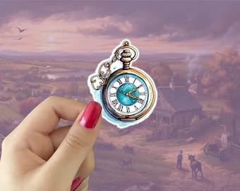 Watercolor Pocket Watch Vinyl Sticker, Cottagecore Aesthetic