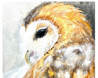 Single art card/Owl watercolour art card/barn owl art print