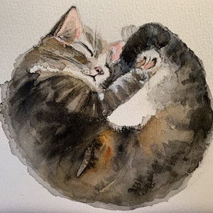 Une seule carte d'art/carte de chat écaille de tortue/carte d'art de chat/carte aquarelle de chat écaille/impression d'art de chat