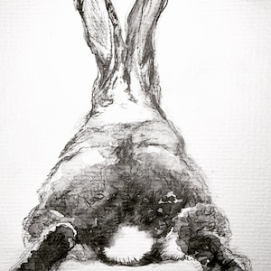 Une seule carte d'art/carte de lapin/carte d'art aquarelle « Bunny's Got Back »/jolie carte de lapin/lapin à queue en coton blanc