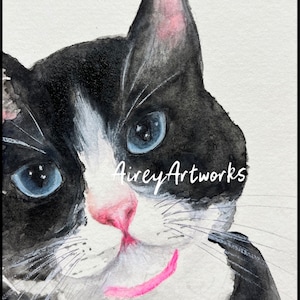 Enkele kunstkaart/tuxedo kattenkunst/zwart-witte kat aquarelkaart/tuxedo kat kunstafdruk
