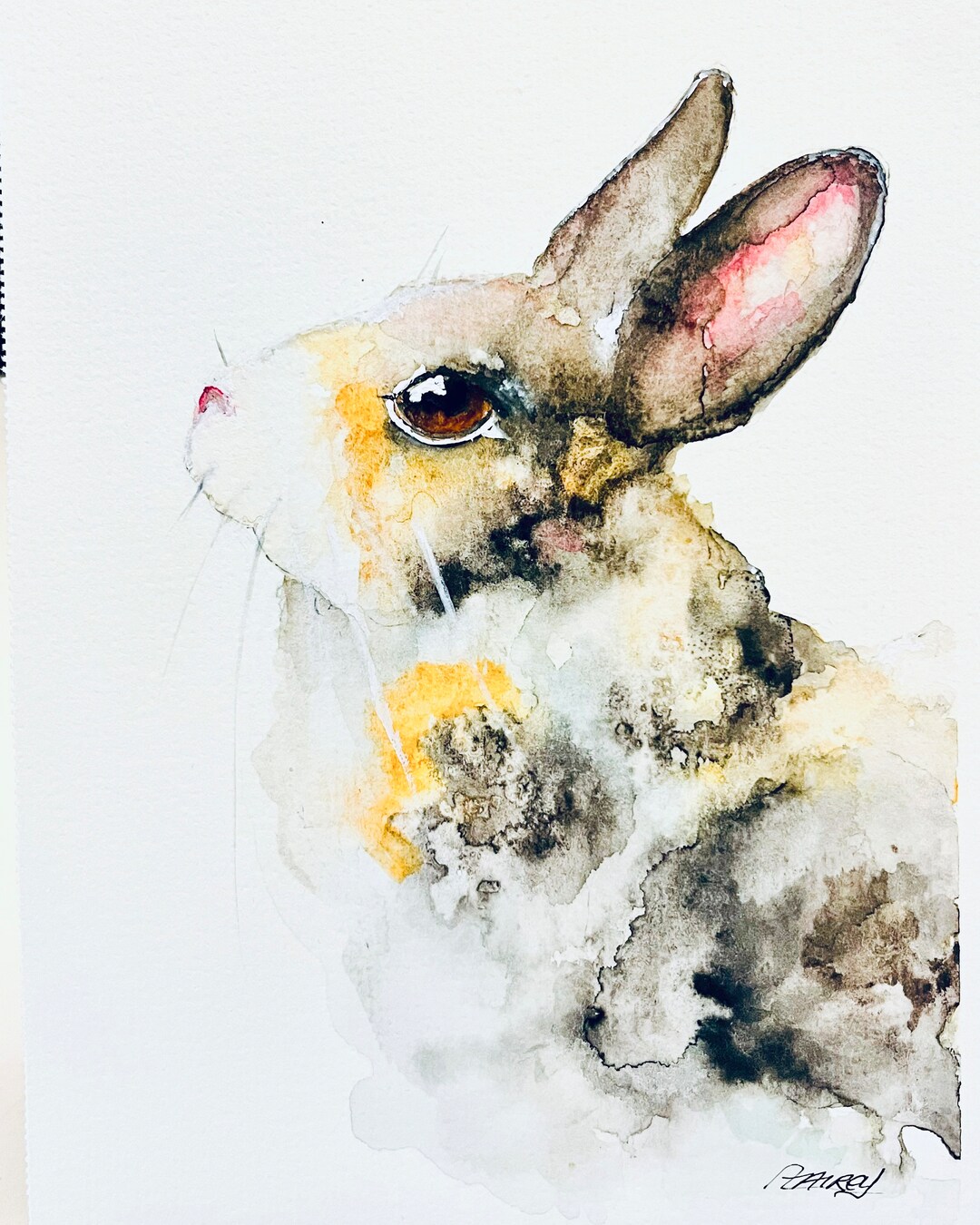 Harlequin Rabbit Patterns Single Art Card/bunny Rabbit Art Card/bunny Watercolour Art Card ...