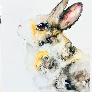 Single art card/Bunny rabbit art card/rabbit watercolour art card/harlequin rabbit art print