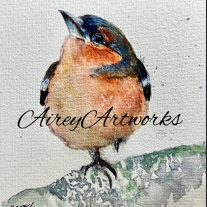 Carte d'art unique/carte d'art pinson des arbres/carte d'art oiseau pinson des arbres/carte imprimée aquarelle oiseau mignon