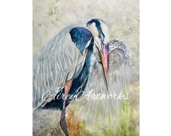 Blue Heron Watercolor Painting: Original 11x14 inch Bird Art