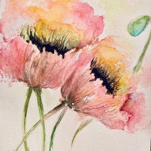 Einzelkunstkarte/Mohnblumen-Kunstkarte/rosa Mohnblume Aquarelldruck/rosa Mohnblume Kunst