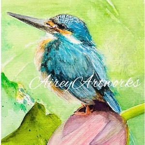 Aquarelle originale de martin-pêcheur/martin-pêcheur commun aquarelle