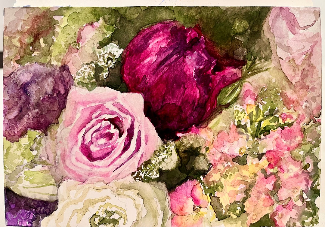 Bouquet of Flowers Original Watercolour Painting/roses Peonies - Etsy