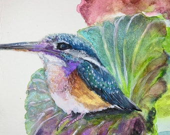 Single art card/bird watercolour art card/kingfisher bird print art card