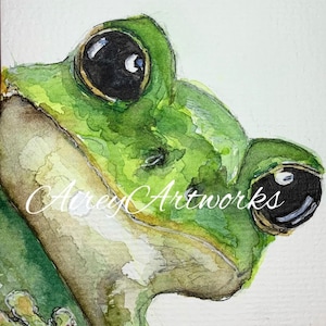 Single art card/Frog Eyes/green frog watercolour art card