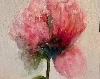 Peony original watercolour/peony bloom abstract watercolour painting/peony flower original painting