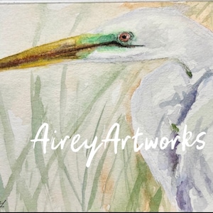 Single art card/egret watercolour card/great white egret art print