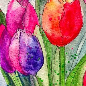Set of two art cards/tulip art card set/colourful tulip cards/spring tulips art prints