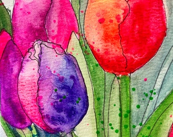 Set of two art cards/tulip art card set/colourful tulip cards/spring tulips art prints