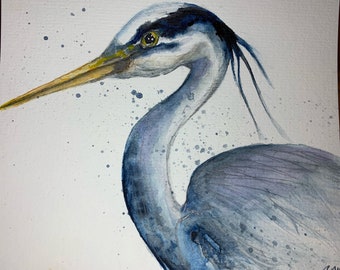 Single art card/Blue Heron/Great Blue Heron Watercolour Art Card/great blue heron art print