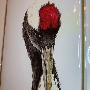 Single art card/Red-headed Crane watercolour card/japanese crane print