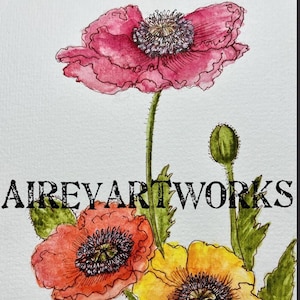 Single art card/Icelandic poppies watercolour print/red orange and yellow poppies art card