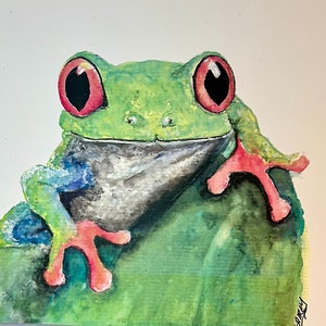 Single art card/Frog art/green frog card/red eyed frog watercolour art card