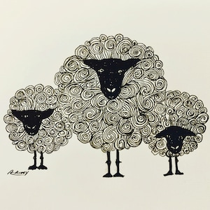 Carte d'art unique/carte d'art de mouton/impression de carte d'art de trois moutons
