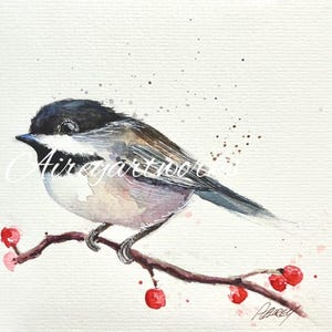 Une seule carte d'art/carte d'art de mésange/impression d'art aquarelle de mésange printanière/carte d'oiseau de mésange
