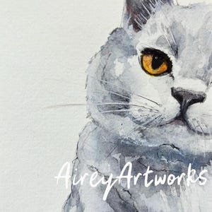 Carte d'art unique/Carte de chat British Shorthair/Carte d'art aquarelle bleu British Shorthair bleu