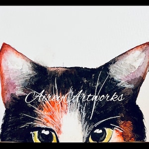 Une seule carte d'art/carte aquarelle chat calicot/chat peint/impression d'art chat calicot