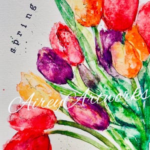 Single art card/spring tulips art print/tulip watercolour art card print