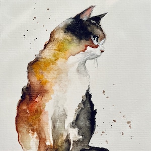 Carte d'art unique/Carte aquarelle chat calicot/impression d'art chat calicot