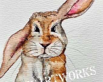 Bunny Rabbit Watercolour Art Card (4x6)