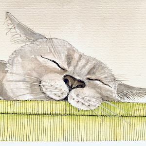 Carte d'art unique/Carte aquarelle de chat British Shorthair/Carte d'art de chat endormi bleu britannique