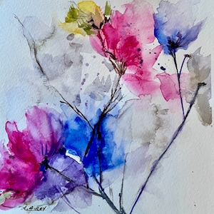 Carte d'art unique/carte d'art fleurs sauvages/impression aquarelle et encre de fleurs sauvages