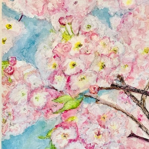 Single art card/5.5x8.5 inch Spring cherry blossoms watercolour art card/cherry blossom watercolour printed card