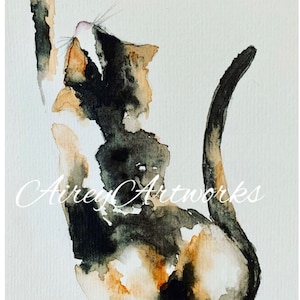 Einzelkunst Karte/Glückskatze Kunst Karte/Schildpatt Glückskatze Karte/Glückskatze Aquarell Druck