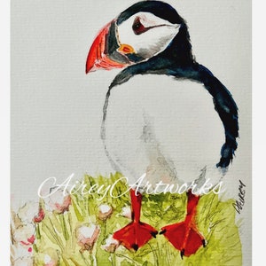 Carte d'art unique/carte d'art macareux/carte aquarelle oiseau macareux/impression d'art macareux de l'Atlantique