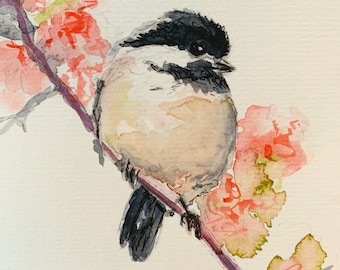 Chickadee Art Print Card, Spring Chickadee Lover Gift