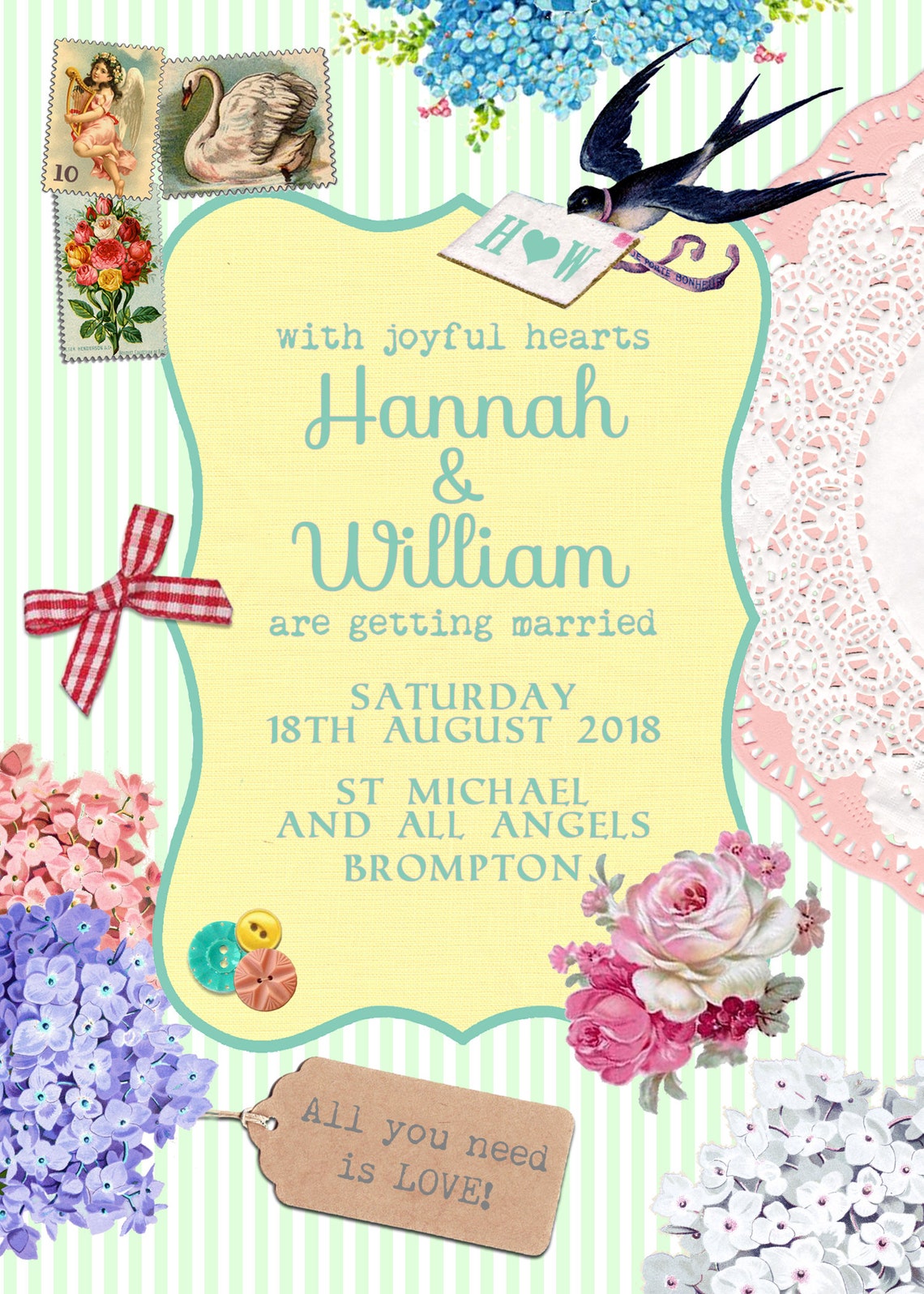 Wedding Invitation Card Vintage Scrapbook Wedding Invitation Etsy