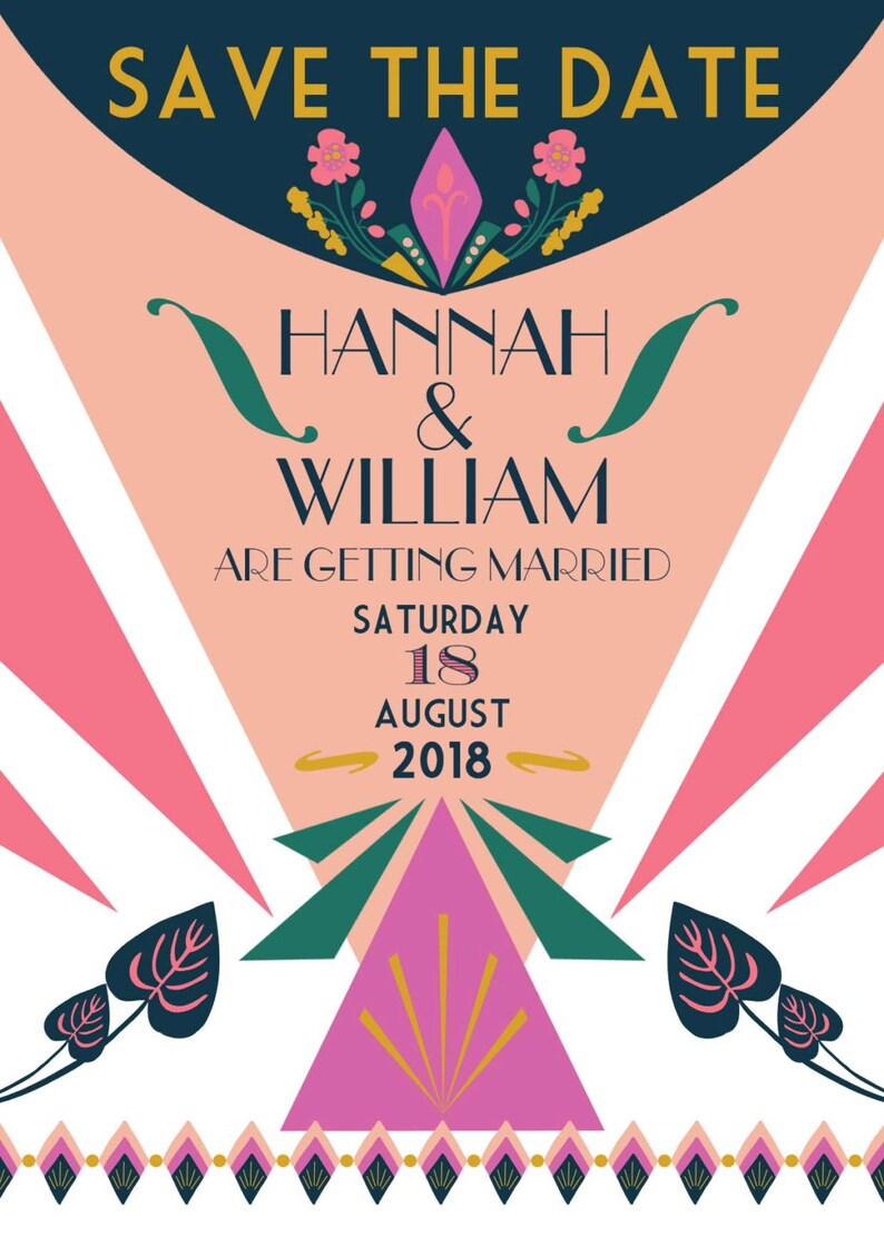 Wedding Art Deco Save the Date Card Wedding Save the Date Etsy