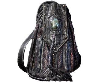 DRAWSTRING BAG - post-apocalyptic, leather belt bag, steampunk bag, small shoulder bag