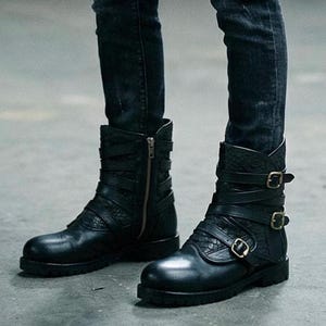 Handmade Goat Leather Shackle Boots with Python Inlays