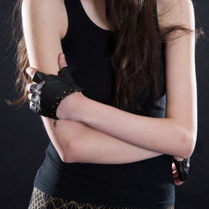 LEATHER HALF GLOVES Leather Gloves, Biker, Motorcycle, Apocalyptic, High Fashion, Accessories image 5