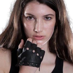 LEATHER HALF GLOVES Leather Gloves, Biker, Motorcycle, Apocalyptic, High Fashion, Accessories image 2
